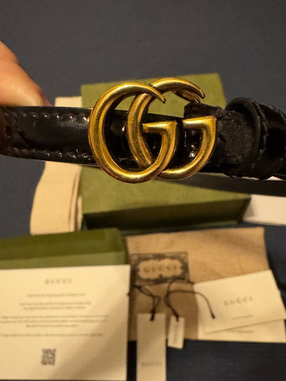 Gucci Black Leather Slim Belt (shiny) Size XS
